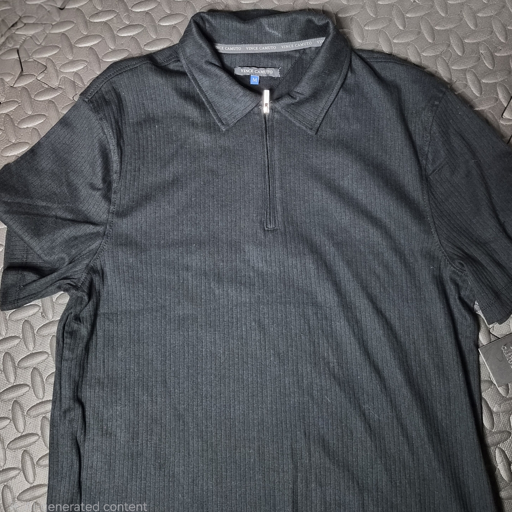 Vince Camuto Men’s Ribbed Quarter-Zip Polo – Black (Size M, NWT) - Picture 3 of 4